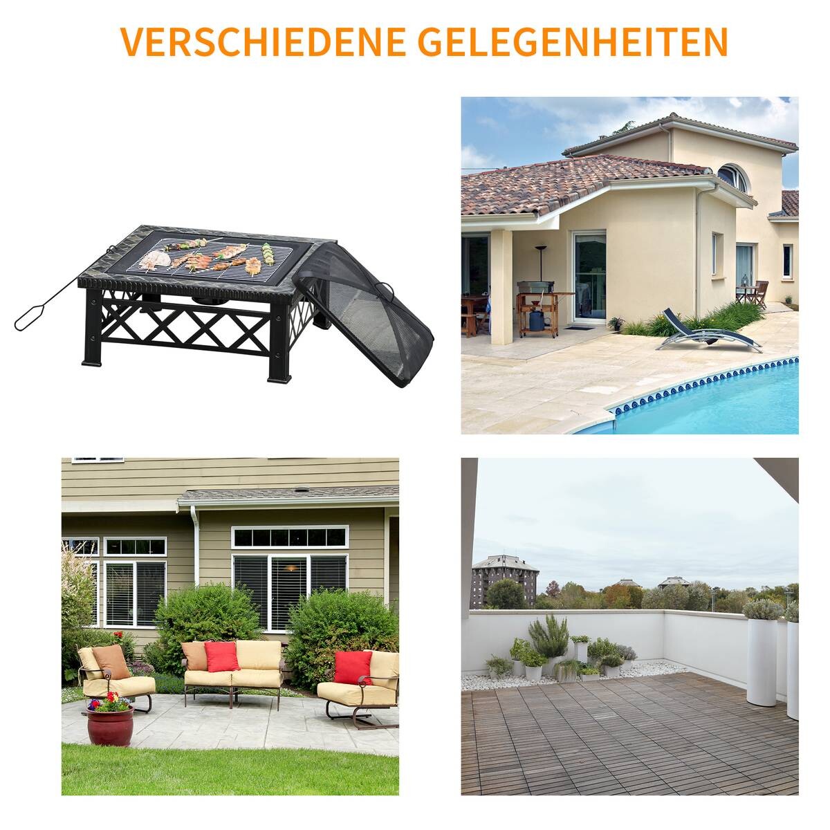Outsunny Feuerschale schwarz Schiefer B/H/T: ca. 76x47x76 cm
