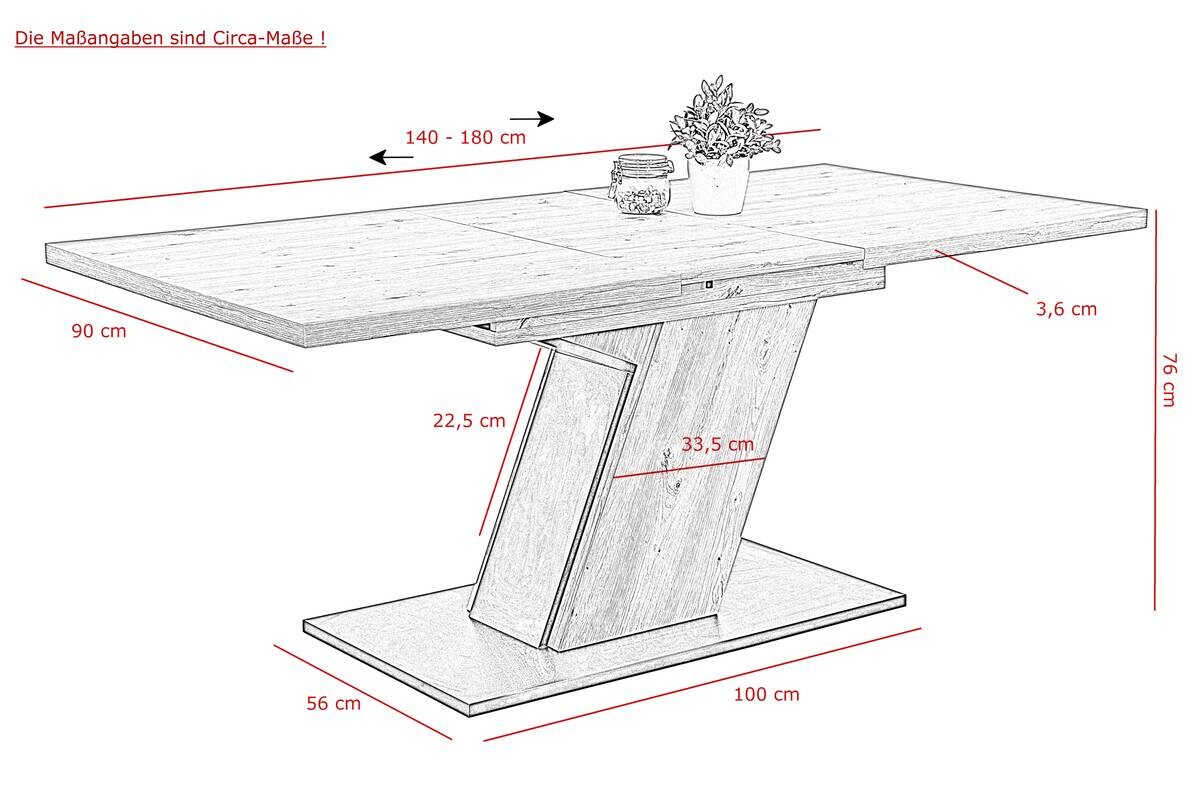 Essgruppe Luise Eiche anthrazit Holzwerkstoff B/H/T: ca. 180x76x90 cm