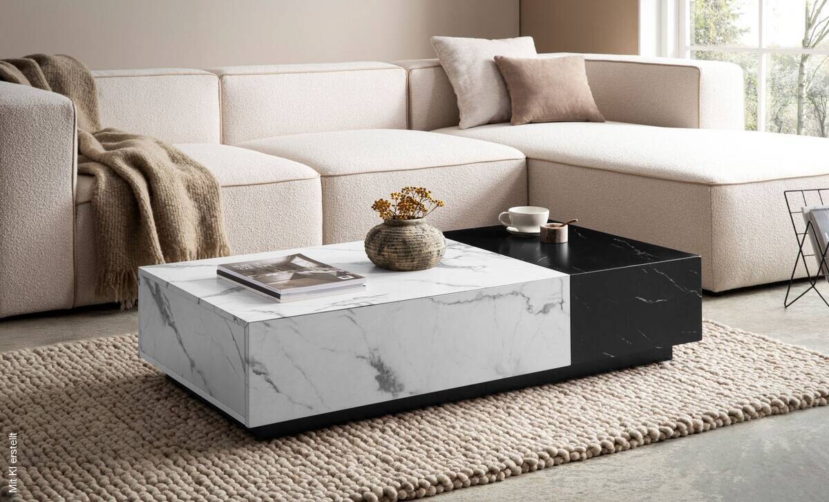 Couchtisch schwarz Marmor Optik weiß Marmor Optik B/H/T: ca. 120x28x60 cm