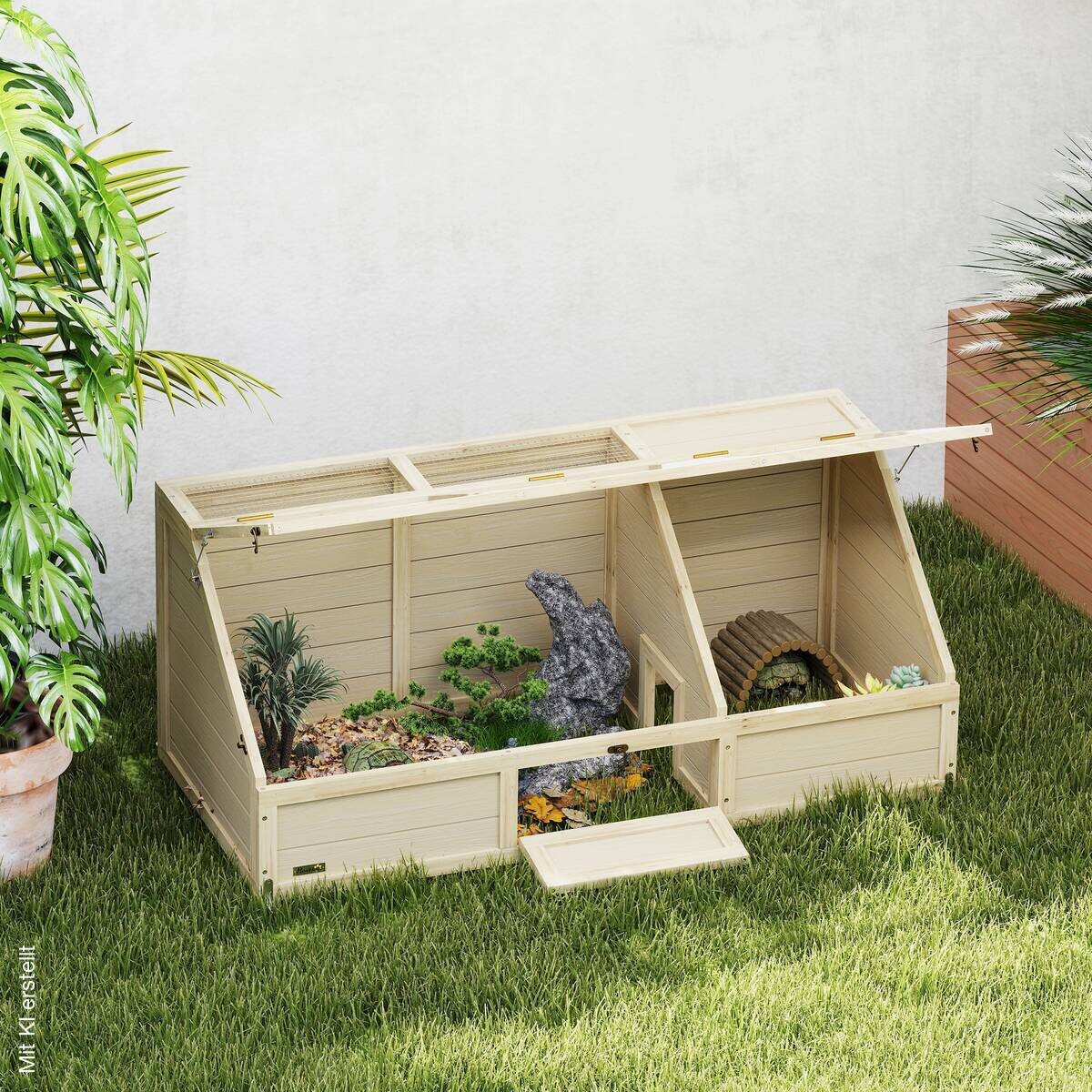 PawHut Schildkrötenhaus Holzoptik Holz B/H/L: ca. 55x50x120 cm