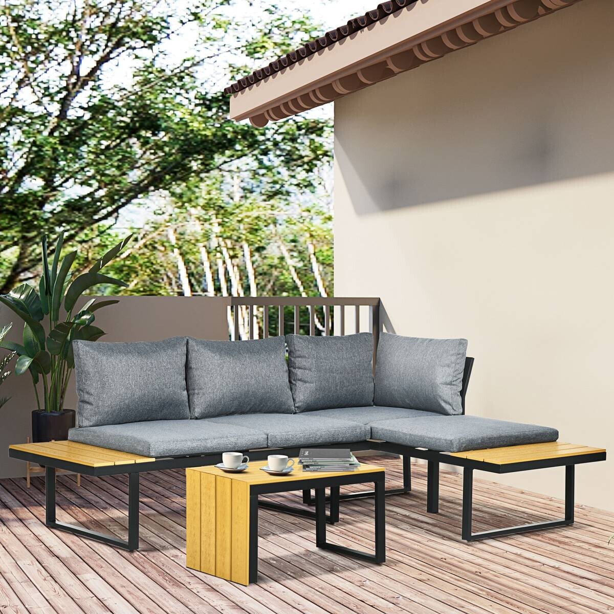 Outsunny Gartensitzgruppe hellgrau Aluminium B/H/L: ca. 78x72x150 cm