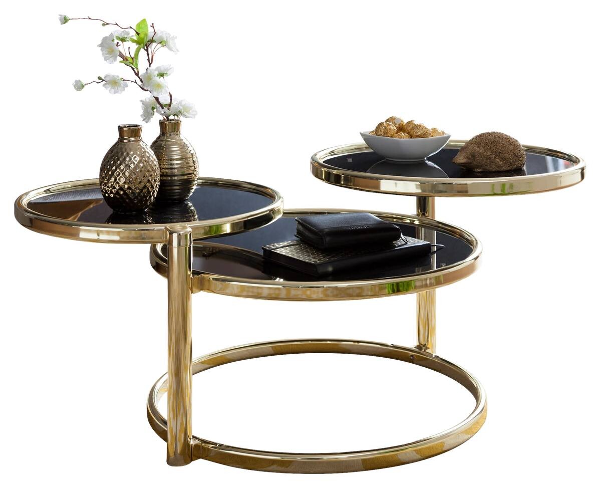 Wohnling Couchtisch schwarz gold Glas Stahl B/H/T: ca. 58x43x58 cm
