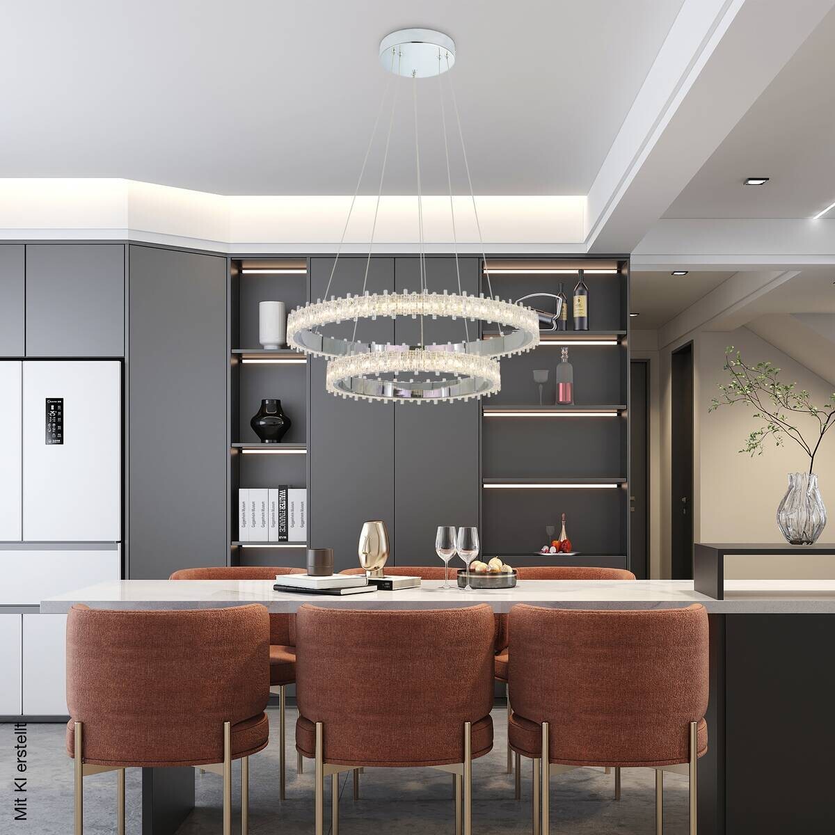 POCOline LED-Pendelleuchte Aurora Chrom Metall Acryl B/H/L: ca. 61x140x61 cm