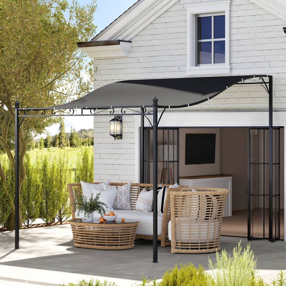 Outsunny Anbaupavillon dunkelgrau Metall B/H/L: ca. 298x250x248 cm