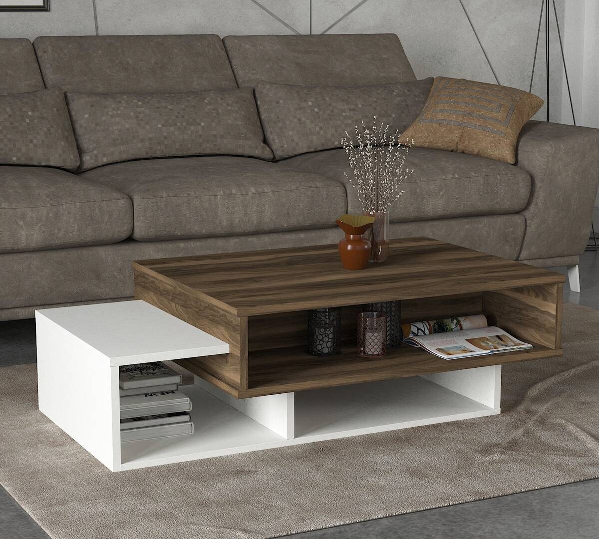 Couchtisch Tab weiß walnuss Nachbildung B/H/T: ca. 105x32x60 cm
