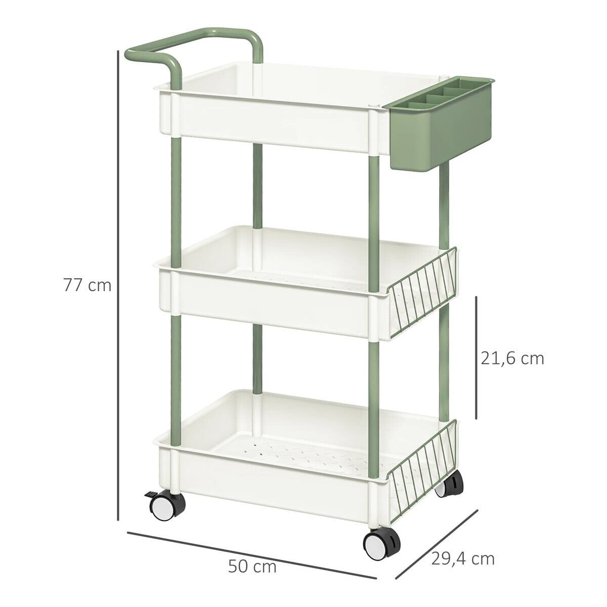 HOMCOM Küchenwagen weiß Polypropylen B/H/L: ca. 29,4x50x77 cm