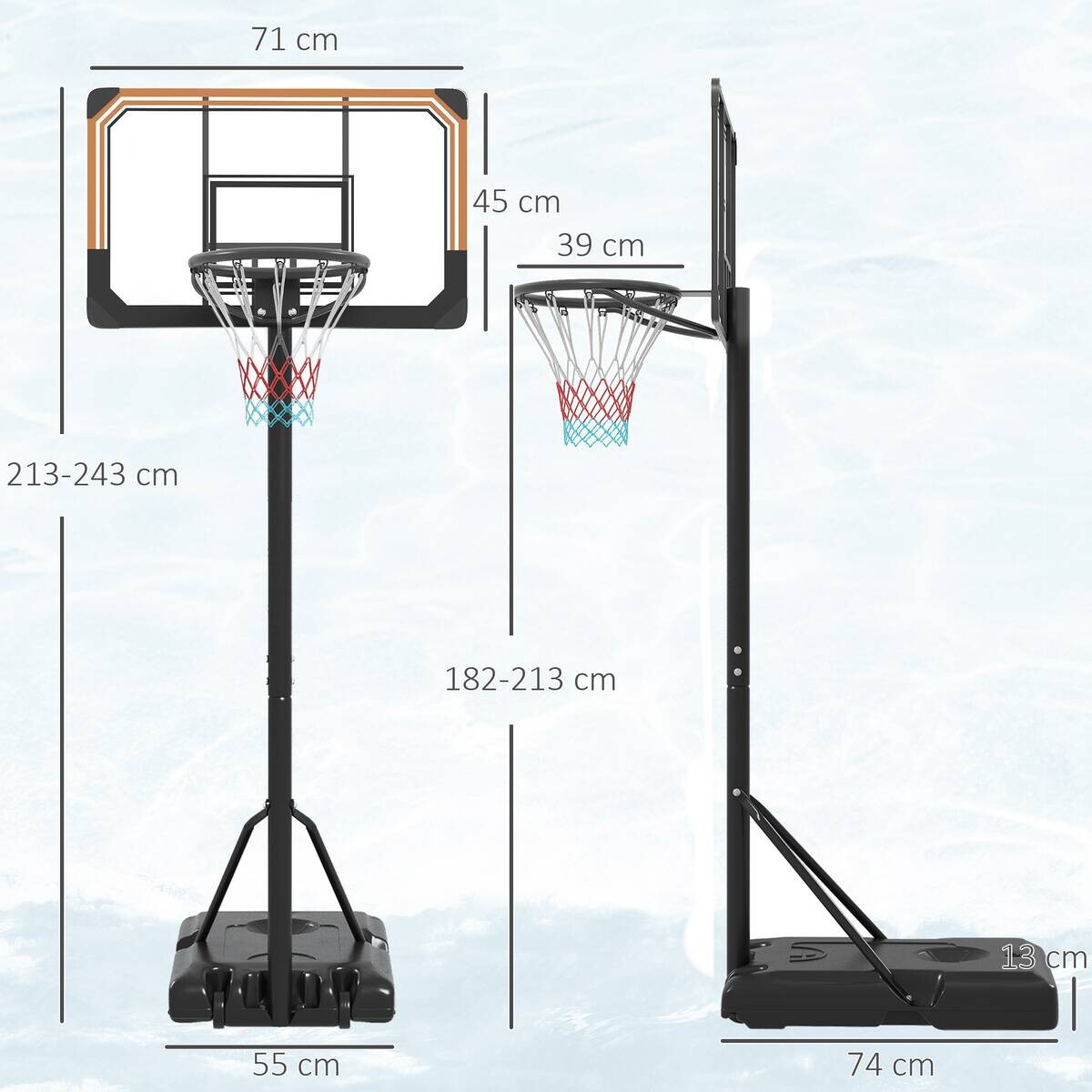 SPORTNOW Basketballkorb schwarz B/H/L: ca. 74x264x71 cm