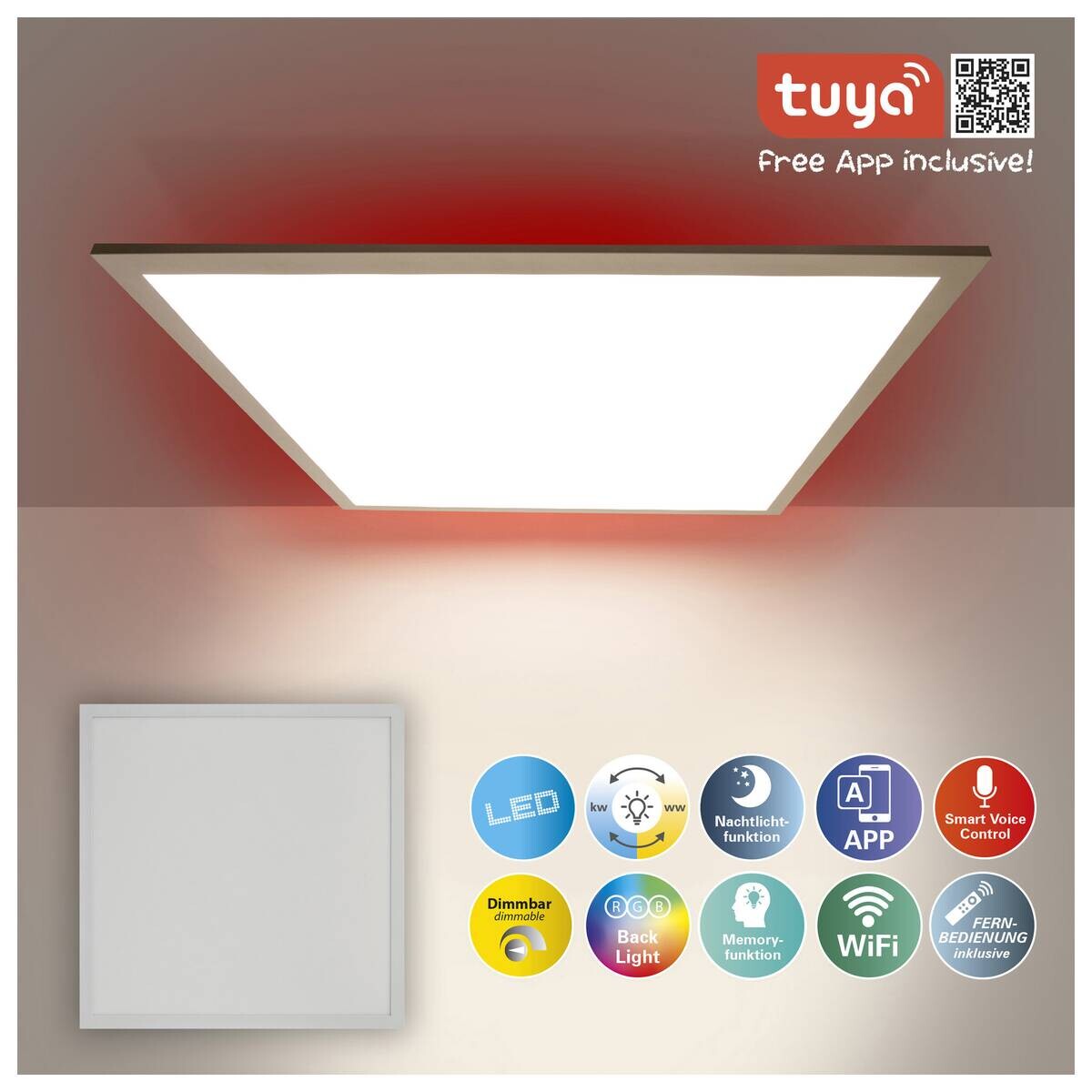Näve Leuchten LED-Panel 1382161 multicolor Kunststoff Metall B/H/T: ca. 45x6x45 cm 2 Brennstellen
