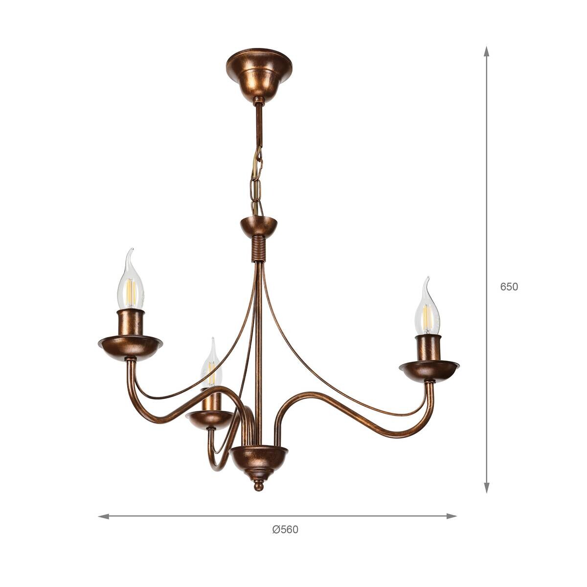 Lamkur Pendelleuchte braun Stahl B/H/L: ca. 53x71x53 cm E14 3 Brennstellen