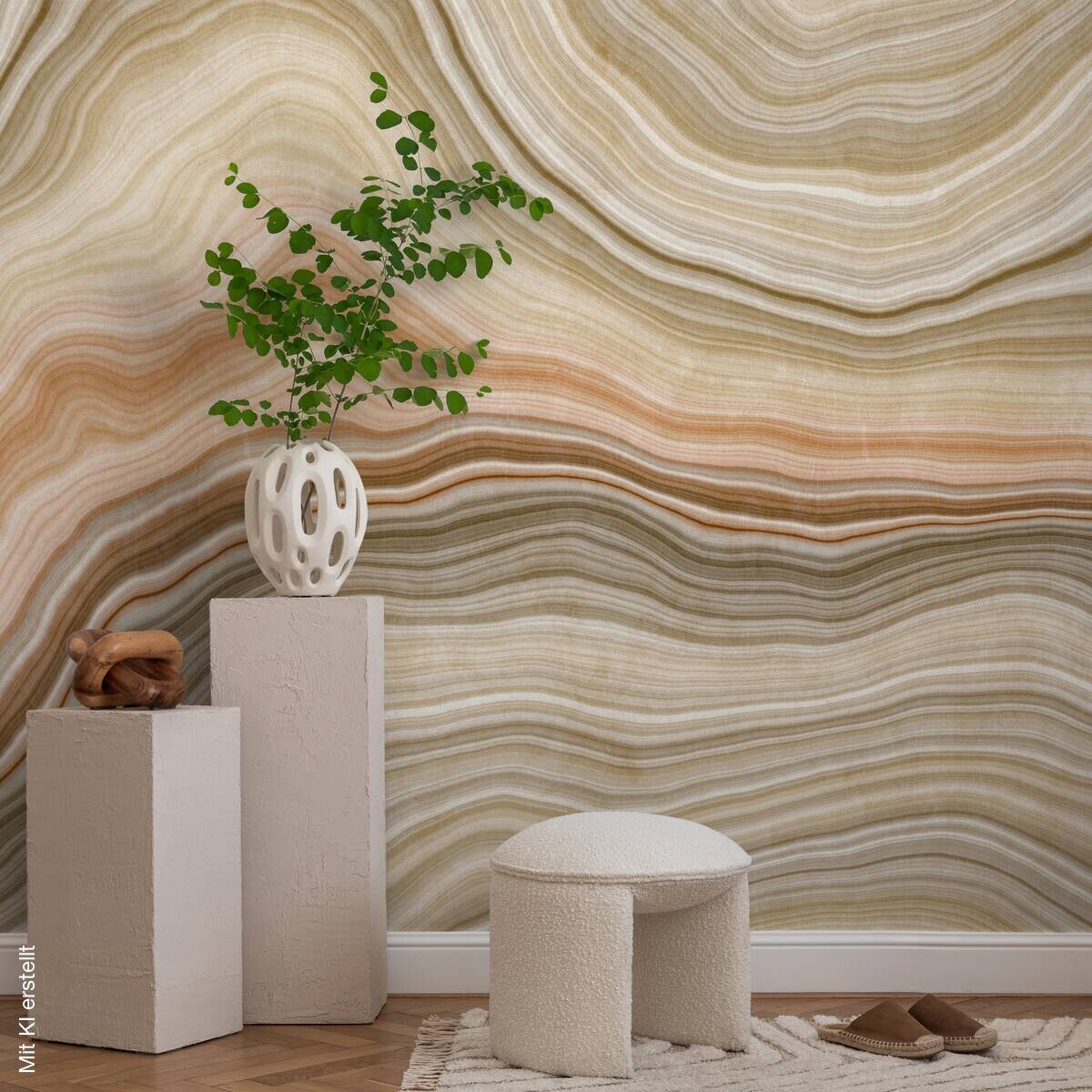 Livingwalls Fototapete Marmoroptik grün orange beige B/L: ca. 280x371 cm