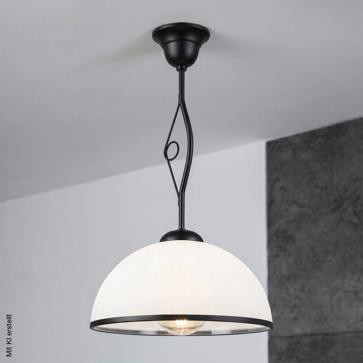 Lamkur Pendelleuchte beige weiß Glas Stahl B/H/L: ca. 32,5x45x32,5 cm E27 1 Brennstellen