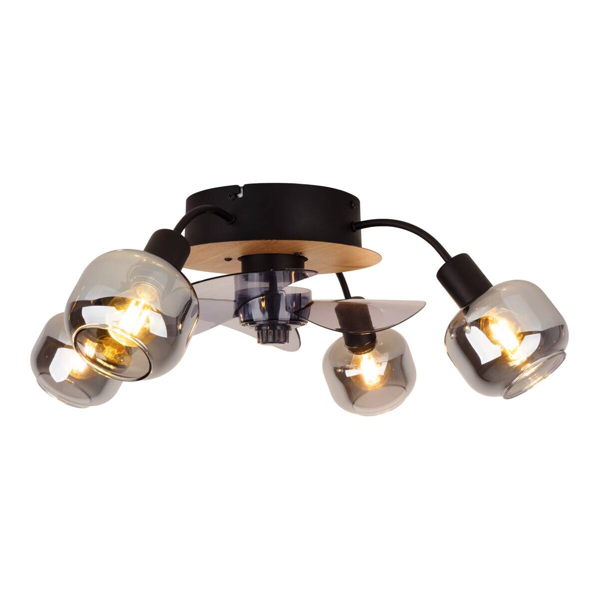 Näve Leuchten Deckenventilator schwarz Metall Glas Kunststoff B/H/T/D: ca. 48x21x48x48 cm E14 4 Brennstellen