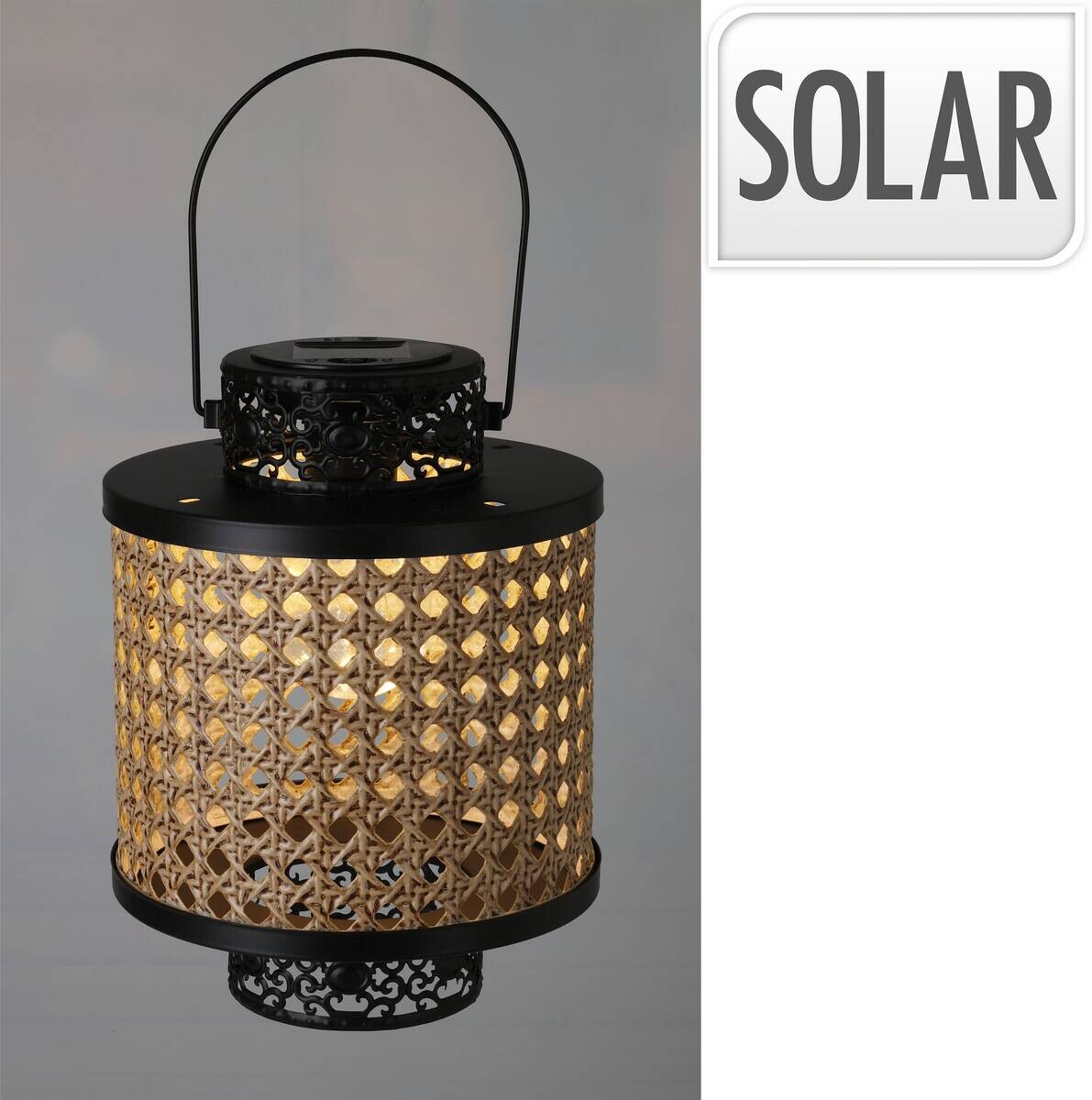 Solarlaterne schwarz Metall B/H/L: ca. 21x18x24 cm