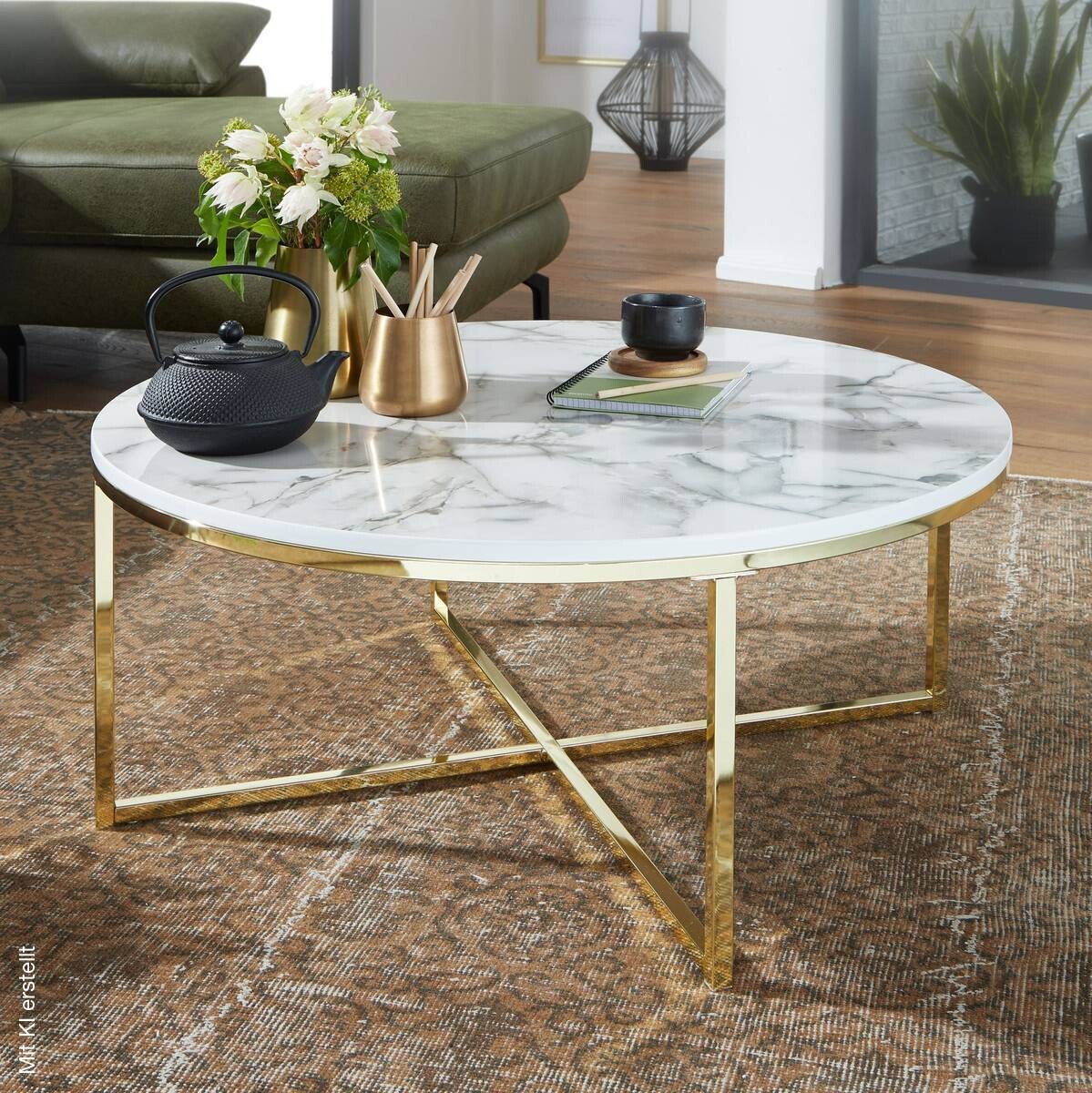 Couchtisch weiß Marmor Optik gold B/H/T: ca. 80x35x80 cm