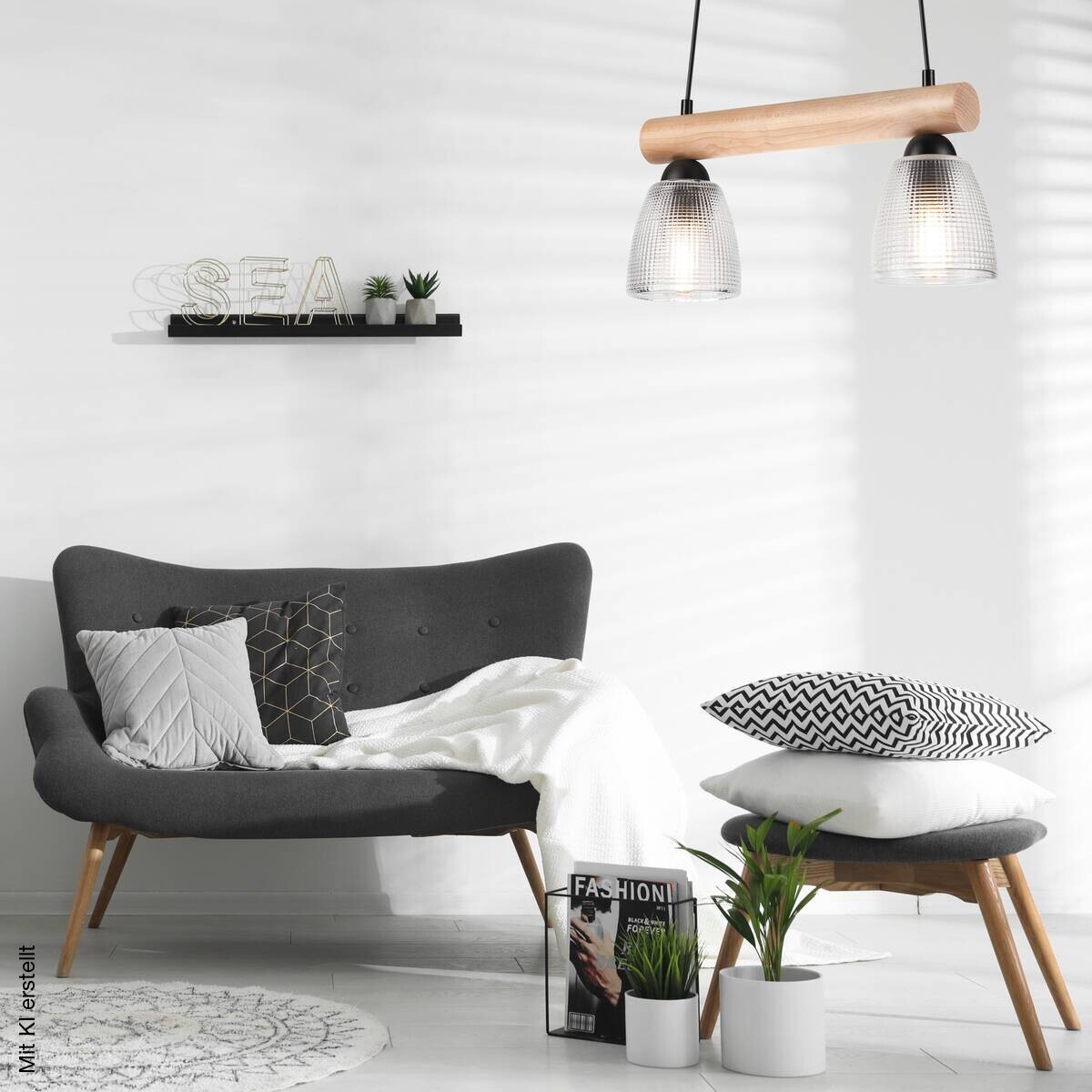 Lamkur Pendelleuchte natur Stahl B/H/L: ca. 20x101x43 cm E27 2 Brennstellen