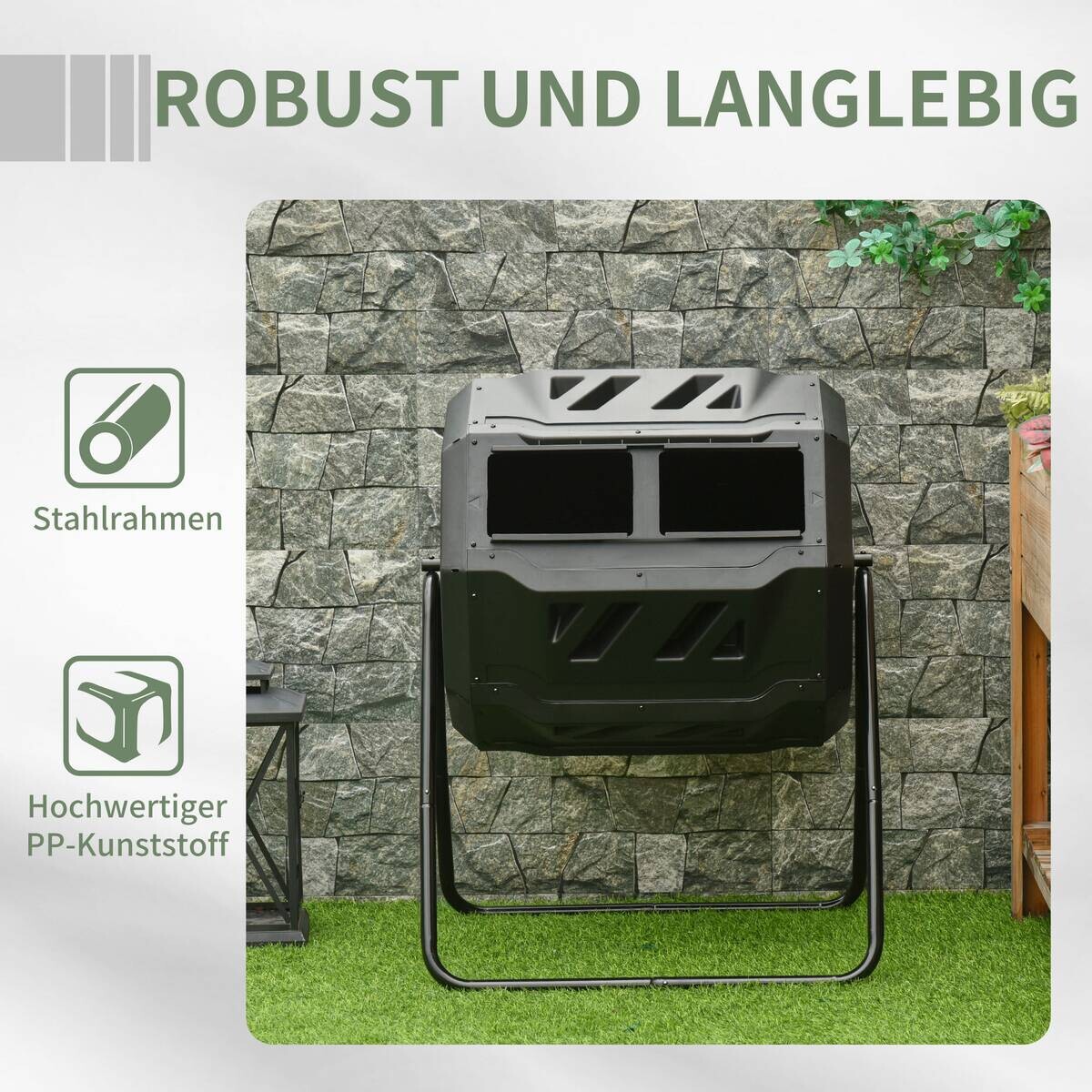 Outsunny Trommel-Komposter schwarz B/H/T/L: ca. 64x96x64x71 cm