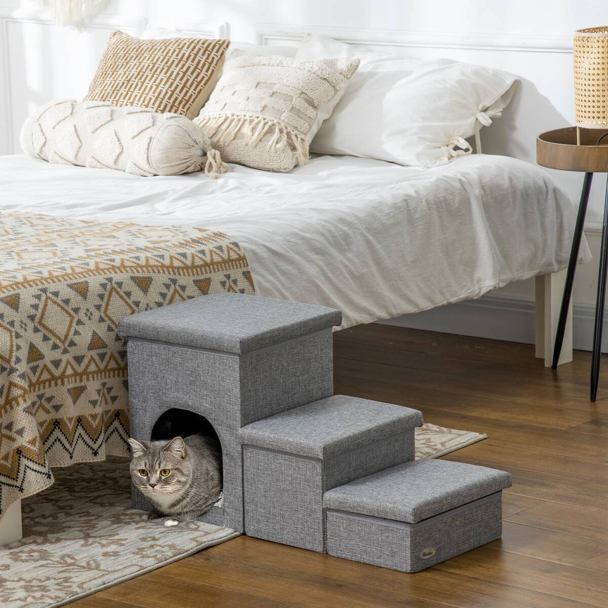 PawHut Katzentreppe grau Polyester B/H/L: ca. 33x40,5x73,5 cm
