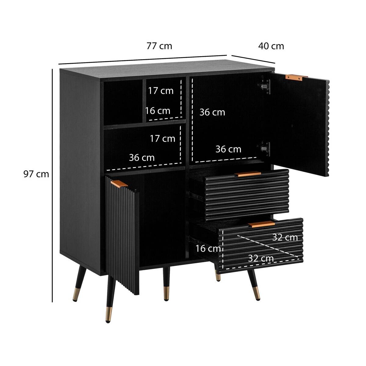 Sideboard schwarz B/H/T: ca. 77x97x40 cm