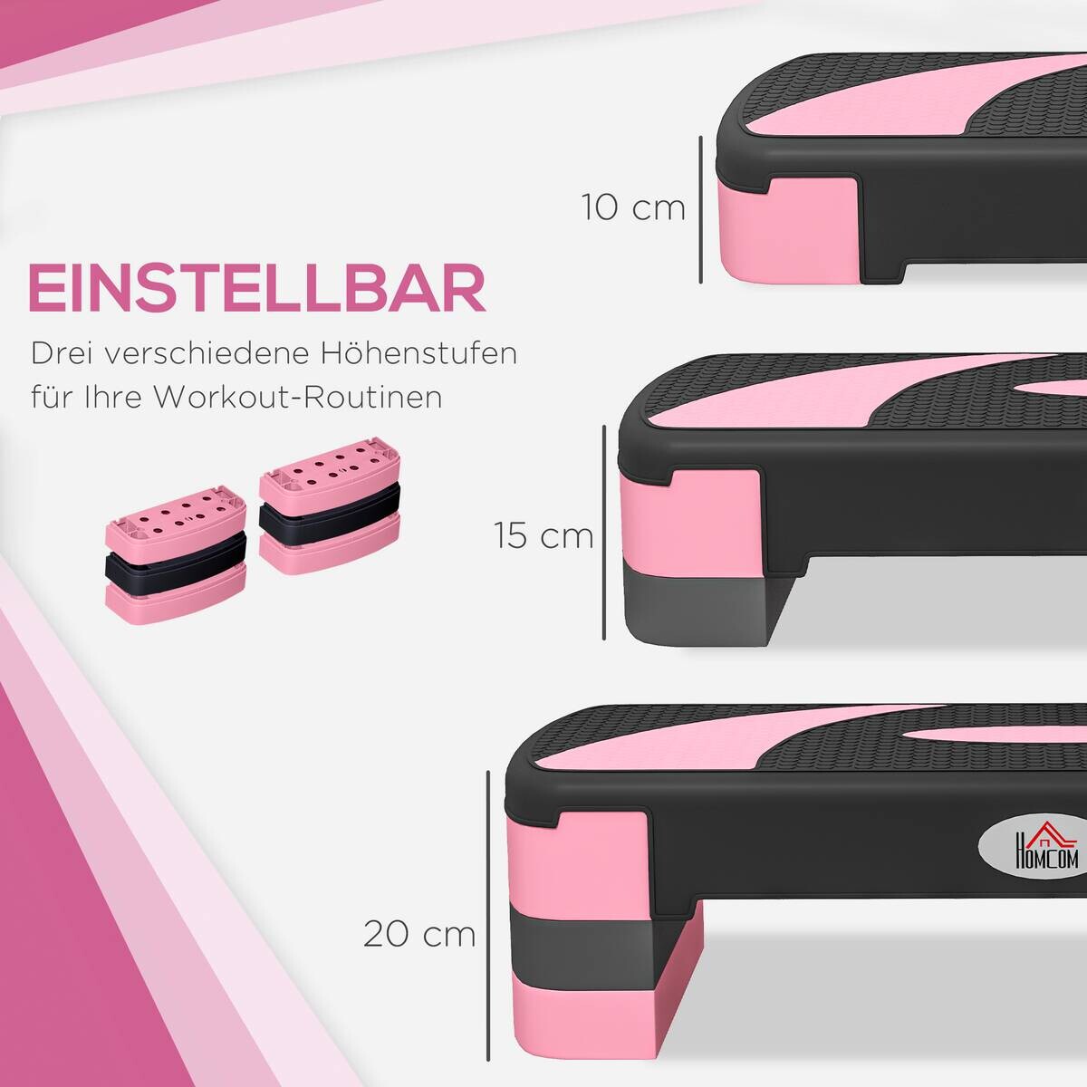 HOMCOM Steppbrett rosa Kunststoff B/H/L: ca. 31x20x80 cm