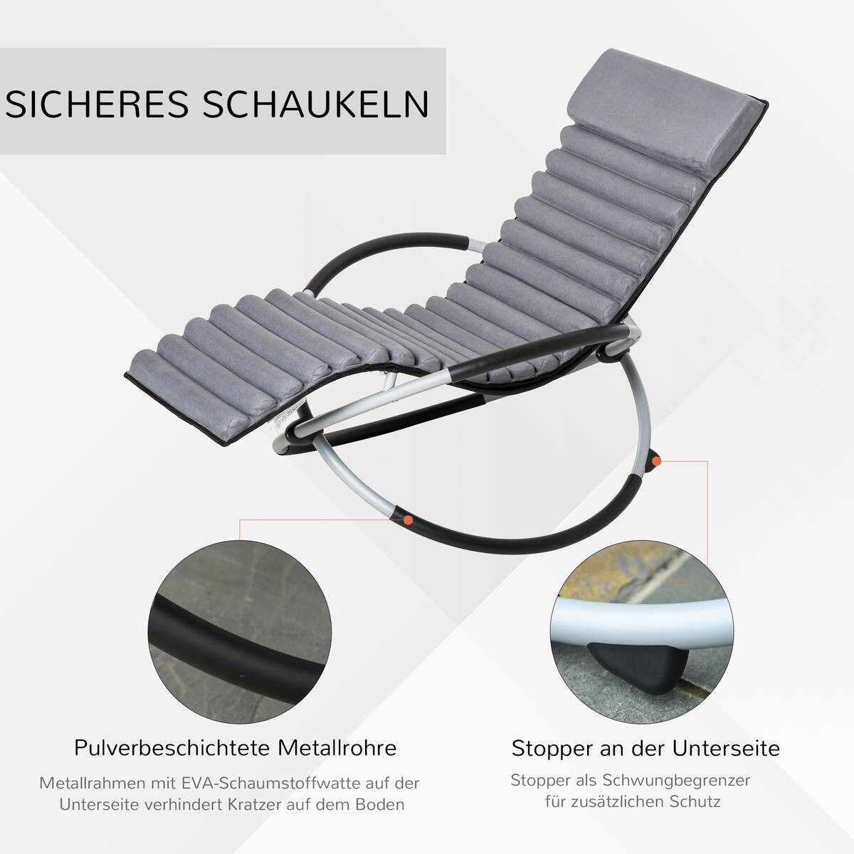 Outsunny Schaukelstuhl mit Kissen grau Metall B/H/L: ca. 74x86x145 cm