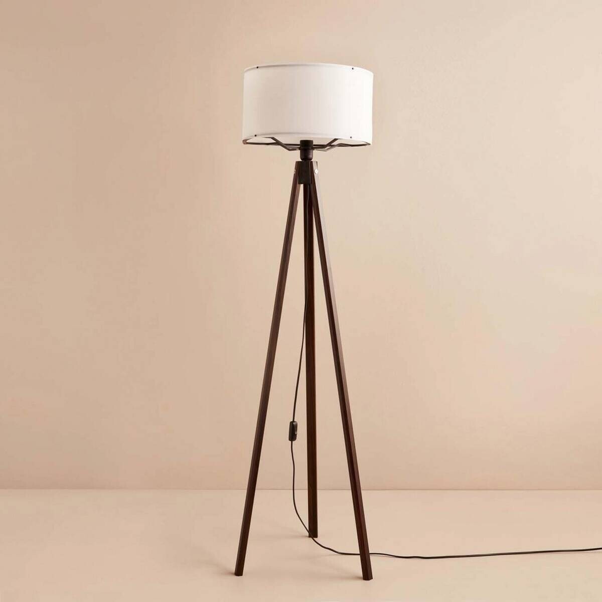 Opviq Stehleuchte weiß braun Stoff Holz B/H/T/L/D: ca. 21x140x21x21x21 cm E27 1 Brennstellen