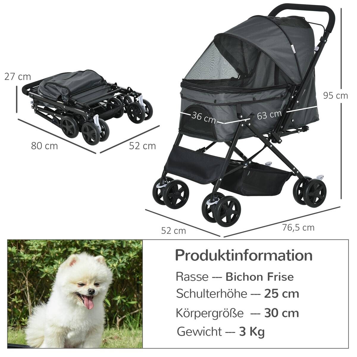 PawHut Hunde-Zubehör dunkelgrau Polypropylen B/H/L: ca. 52x76,5x95 cm