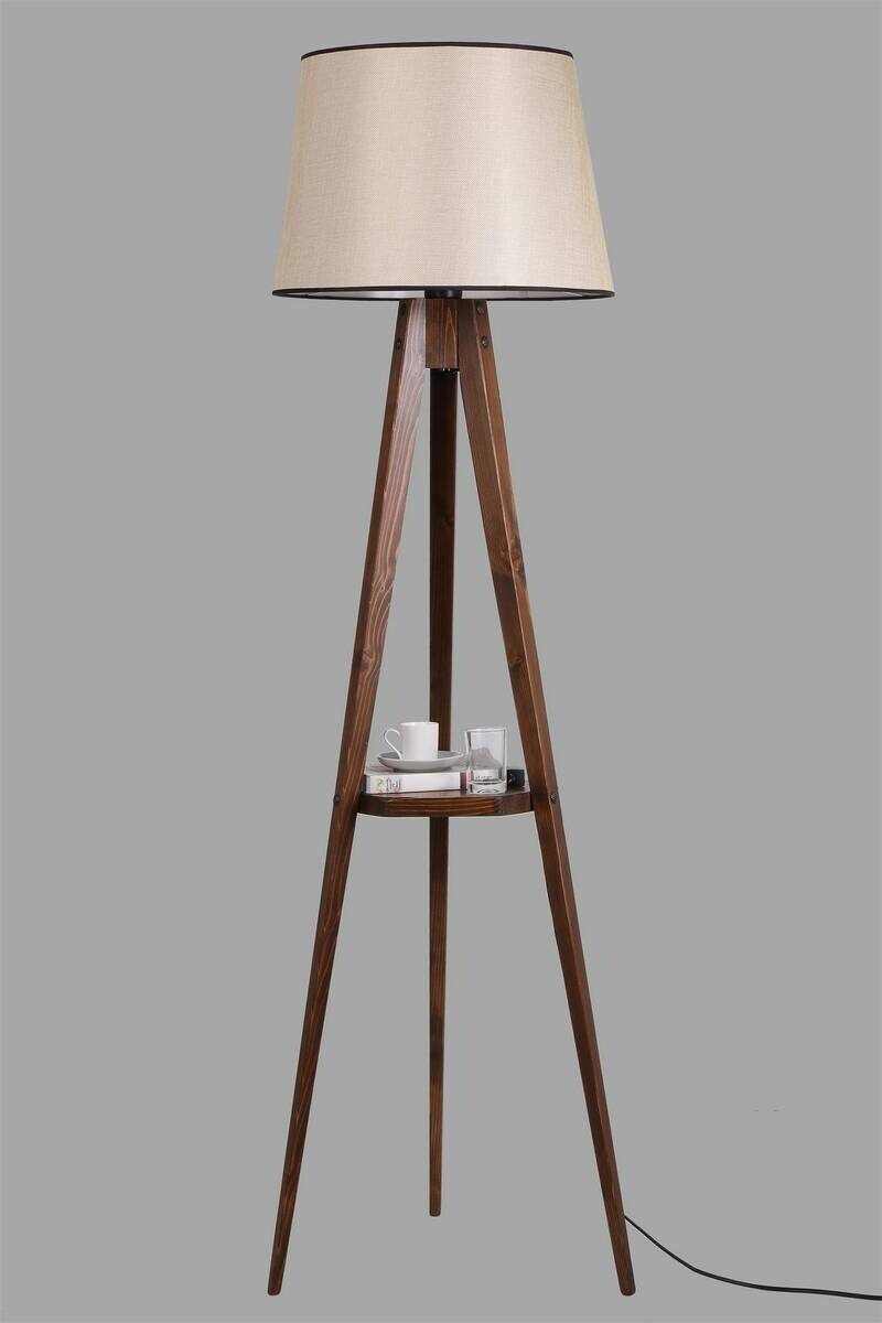 Stehleuchte nussbaum Stoff B/H/L/D: ca. 45x160x45x45 cm E27 1 Brennstellen