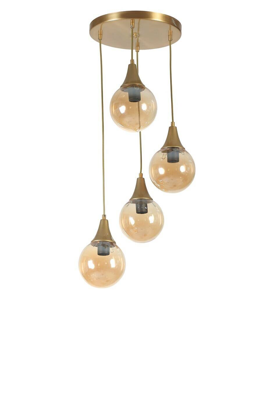 Pendelleuchte gold braun Metall Glas B/H/L/D: ca. 30x70x30x30 cm E27 1 Brennstellen
