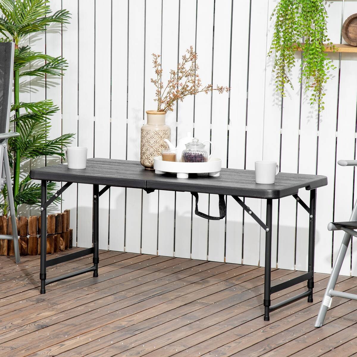 Outsunny Gartentisch dunkelgrau Stahl B/H/L: ca. 60x74x118 cm