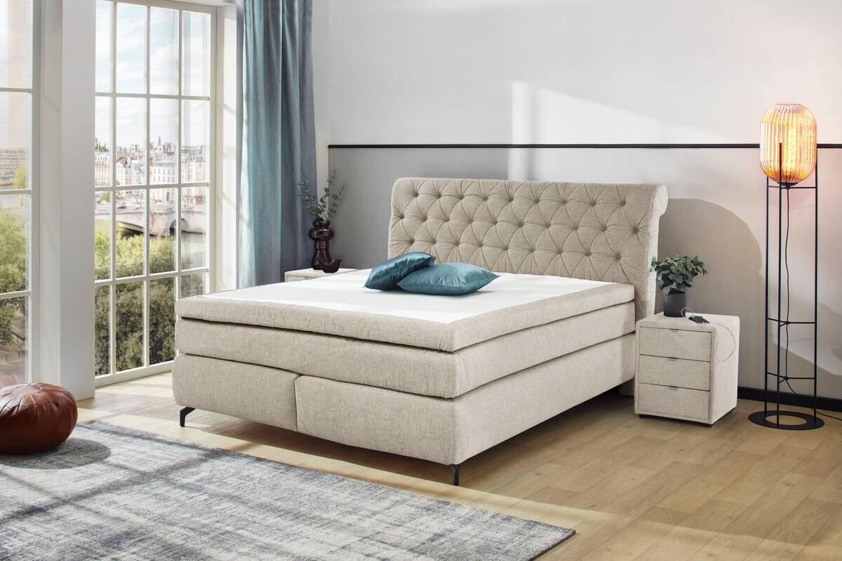 Boxspringbett beige Liegefläche B/L: ca. 180x200 cm