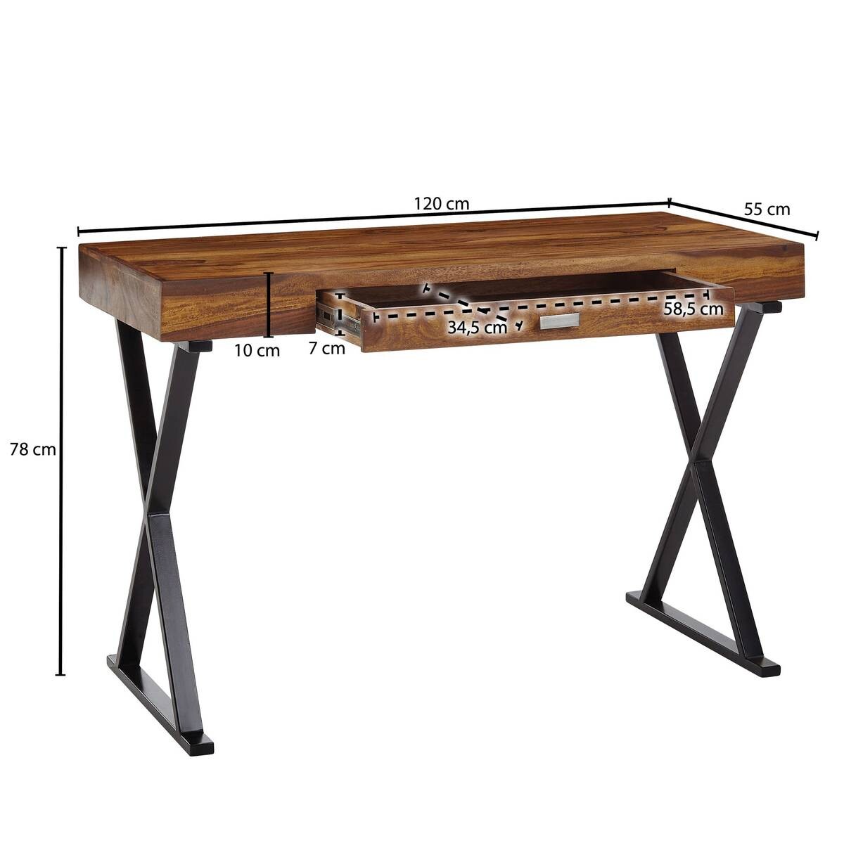 Schreibtisch natur schwarz pulverbeschichtet B/H/T: ca. 120x78x55 cm
