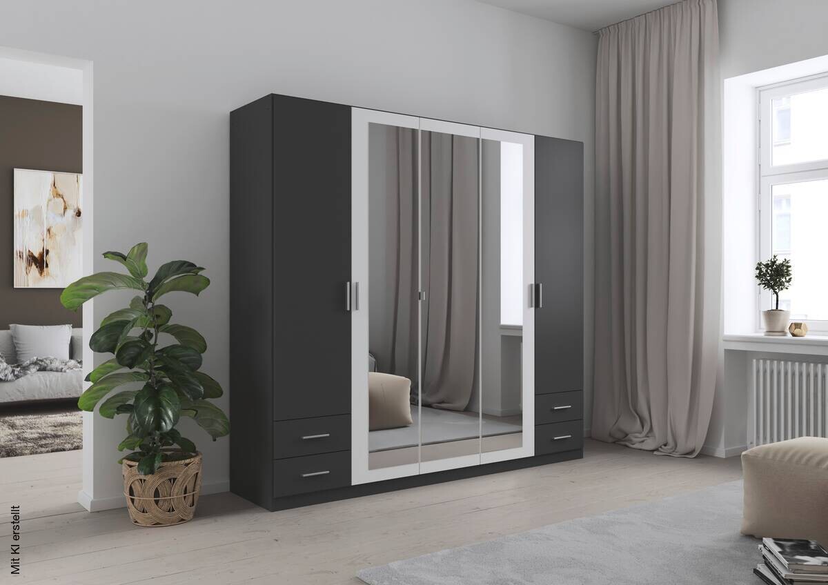 Kleiderschrank München grau Alpinweiß B/H/T: ca. 226x210x54 cm