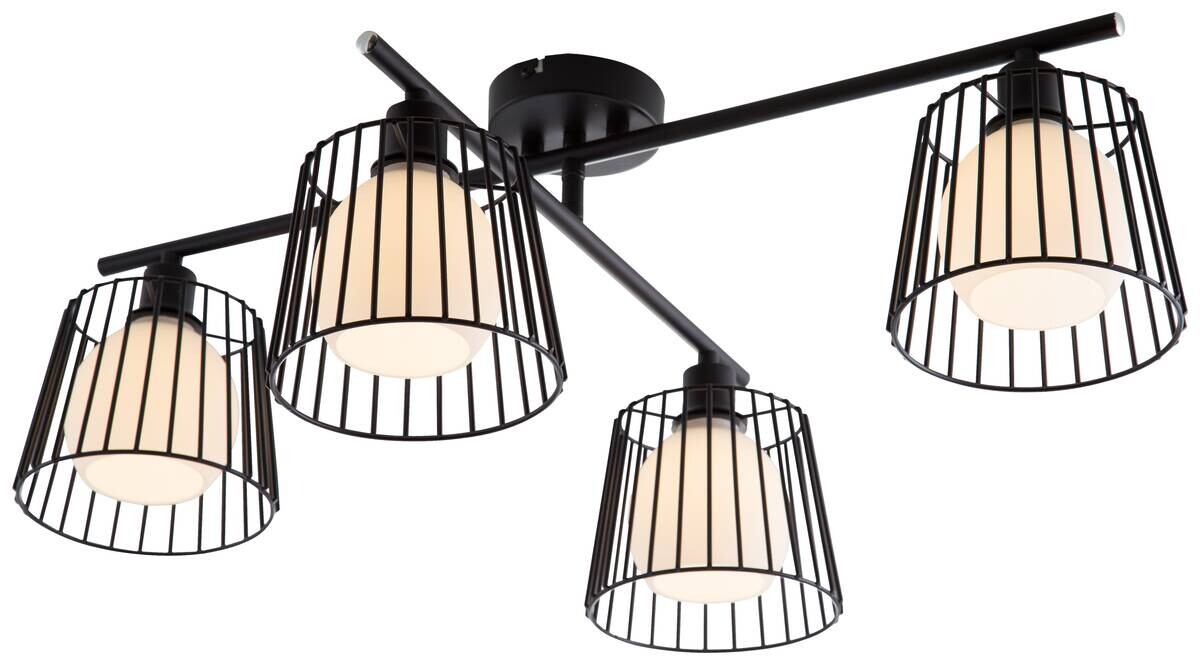Nowa Deckenleuchte 61420408 schwarz Metall Glas B/H/T: ca. 70x26x50 cm E14 4 Brennstellen
