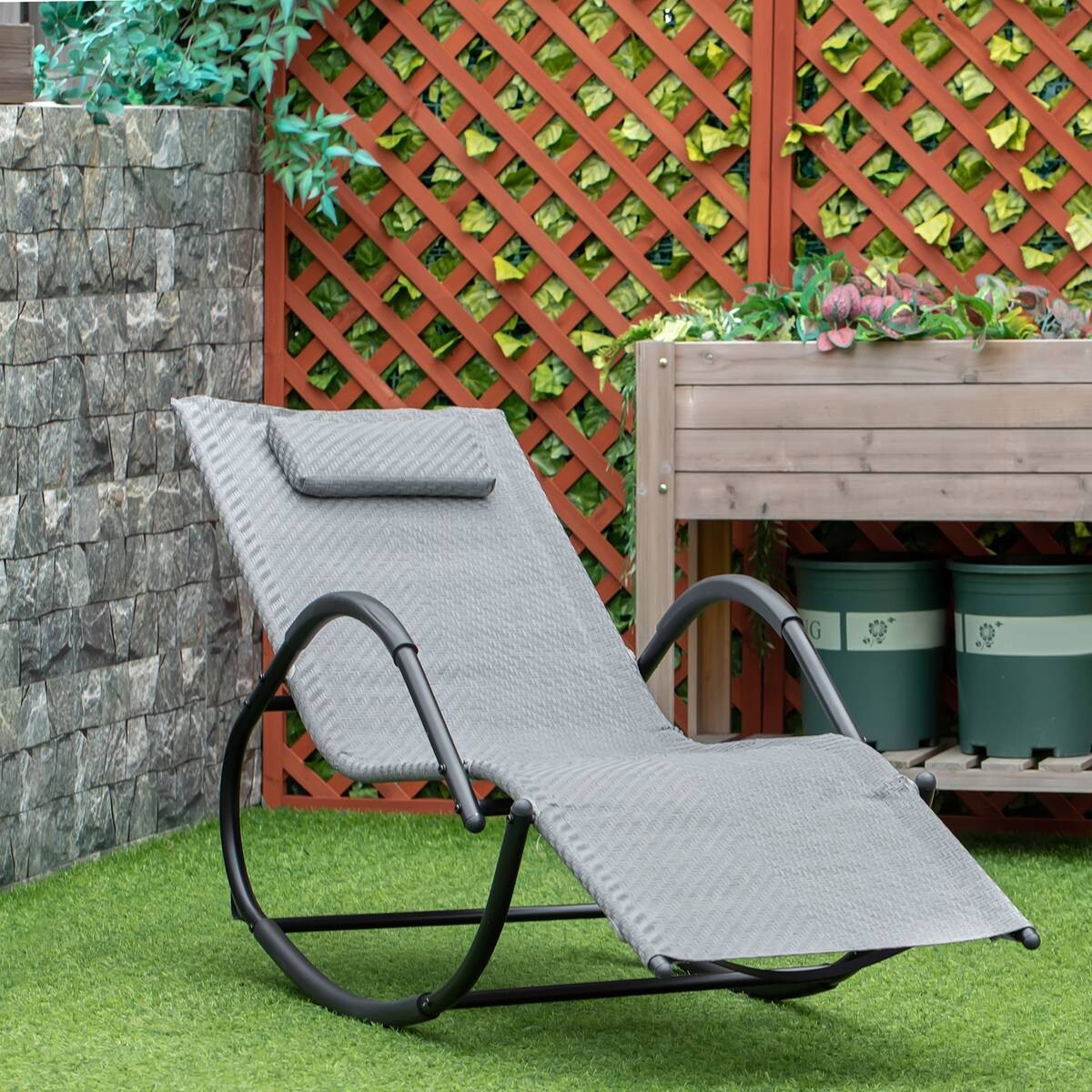 Outsunny Schaukelstuhl grau Metall B/H/L: ca. 160x79x61 cm