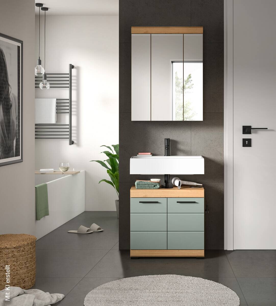 Badezimmer-Set Scout Eiche Artisan Nachbildung salbei Nachbildung B/H/T: ca. 60x191x34 cm