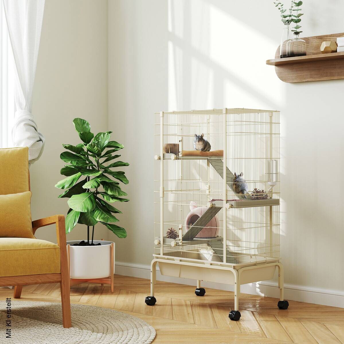 PawHut Kleintierkäfig beige Stahl B/H/L: ca. 44x120x69 cm