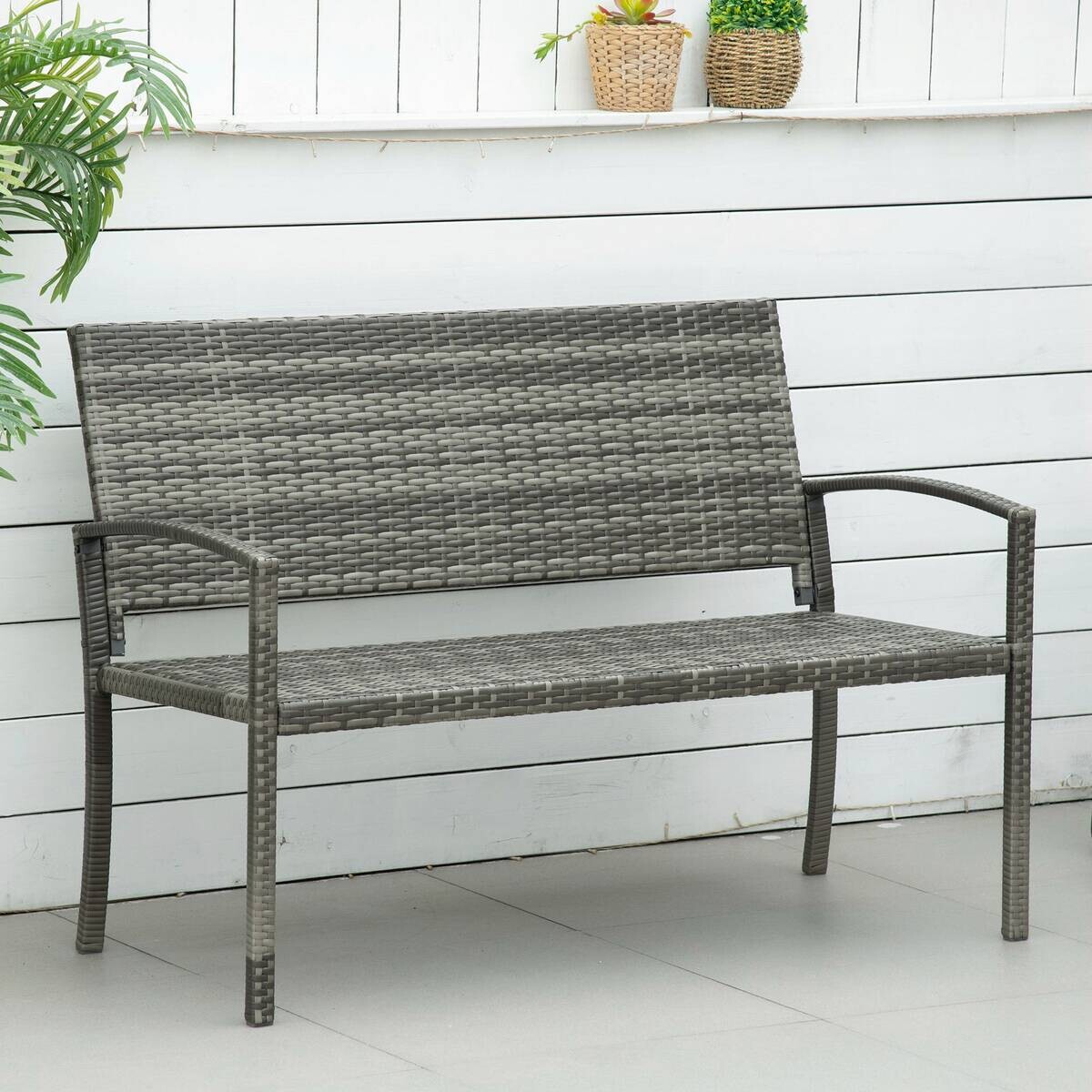 Outsunny Gartenbank grau Polyrattan B/H/L: ca. 60x122x85 cm