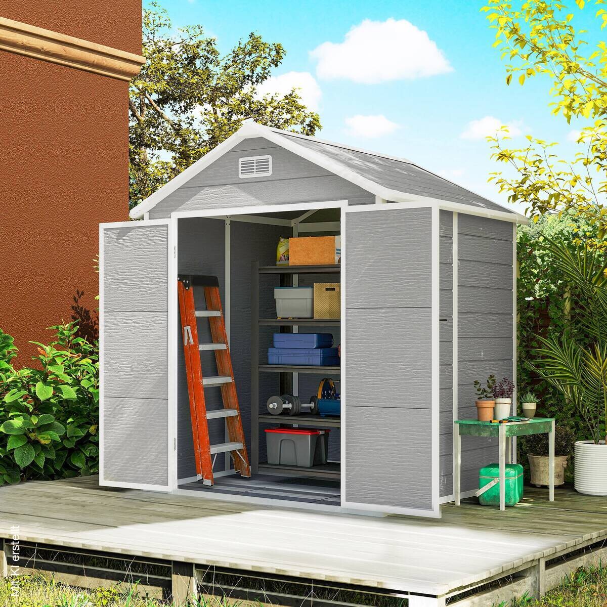 Outsunny Gartenhaus grau B/H/L: ca. 151x219x182 cm