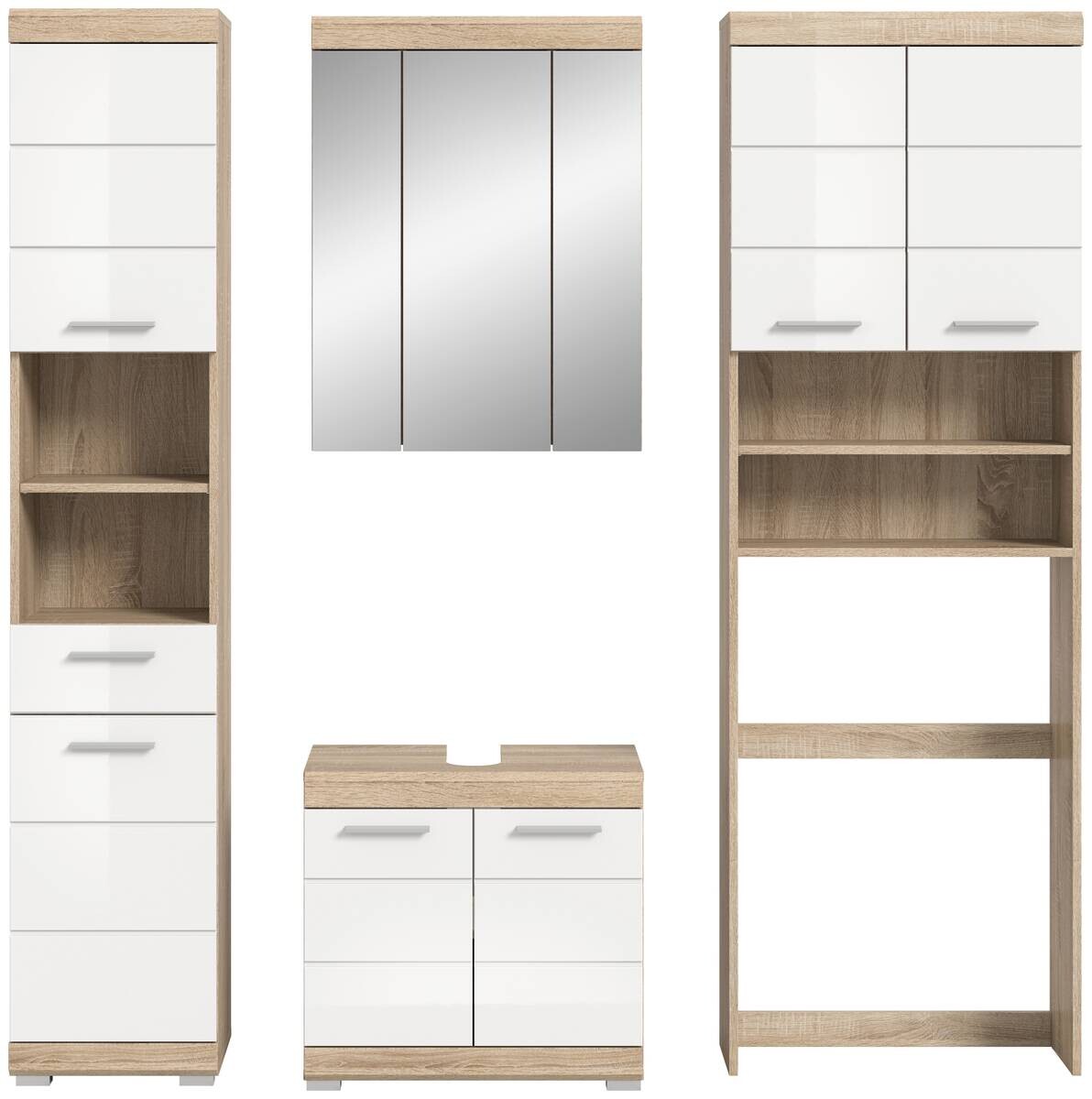 Badezimmer-Set Lambada Eiche Sonoma Nachbildung weiß Hochglanz B/H/T: ca. 190x191x34 cm