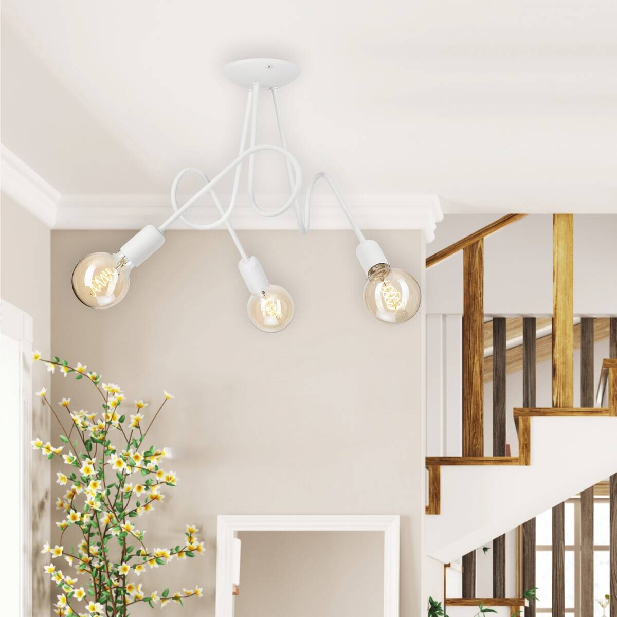 Lamkur Kronleuchter weiß Stahl B/H/L: ca. 39x54x54 cm E27 3 Brennstellen