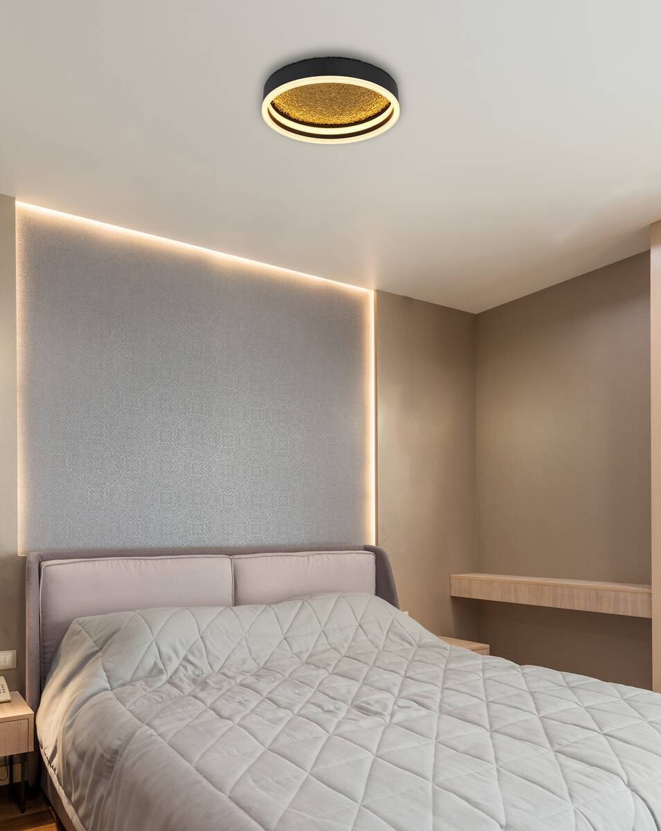 GLOBO LED-Deckenleuchte 48460-24 Hedi Opal gold schwarz weiß Metall Acryl Silikon H/D: ca. 7,5x30 cm 1 Brennstellen