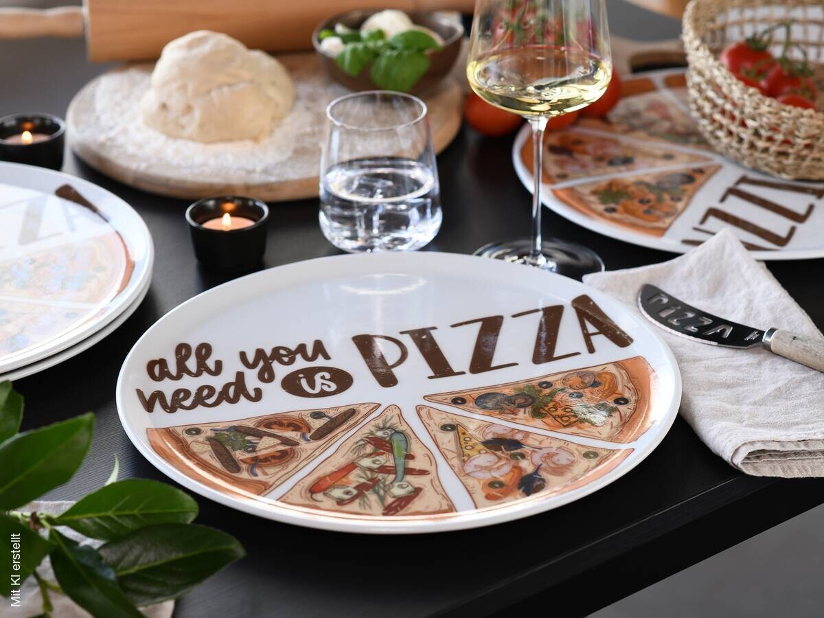 CreaTable Pizzateller-Set Europa bunt Porzellan D: ca. 33 cm