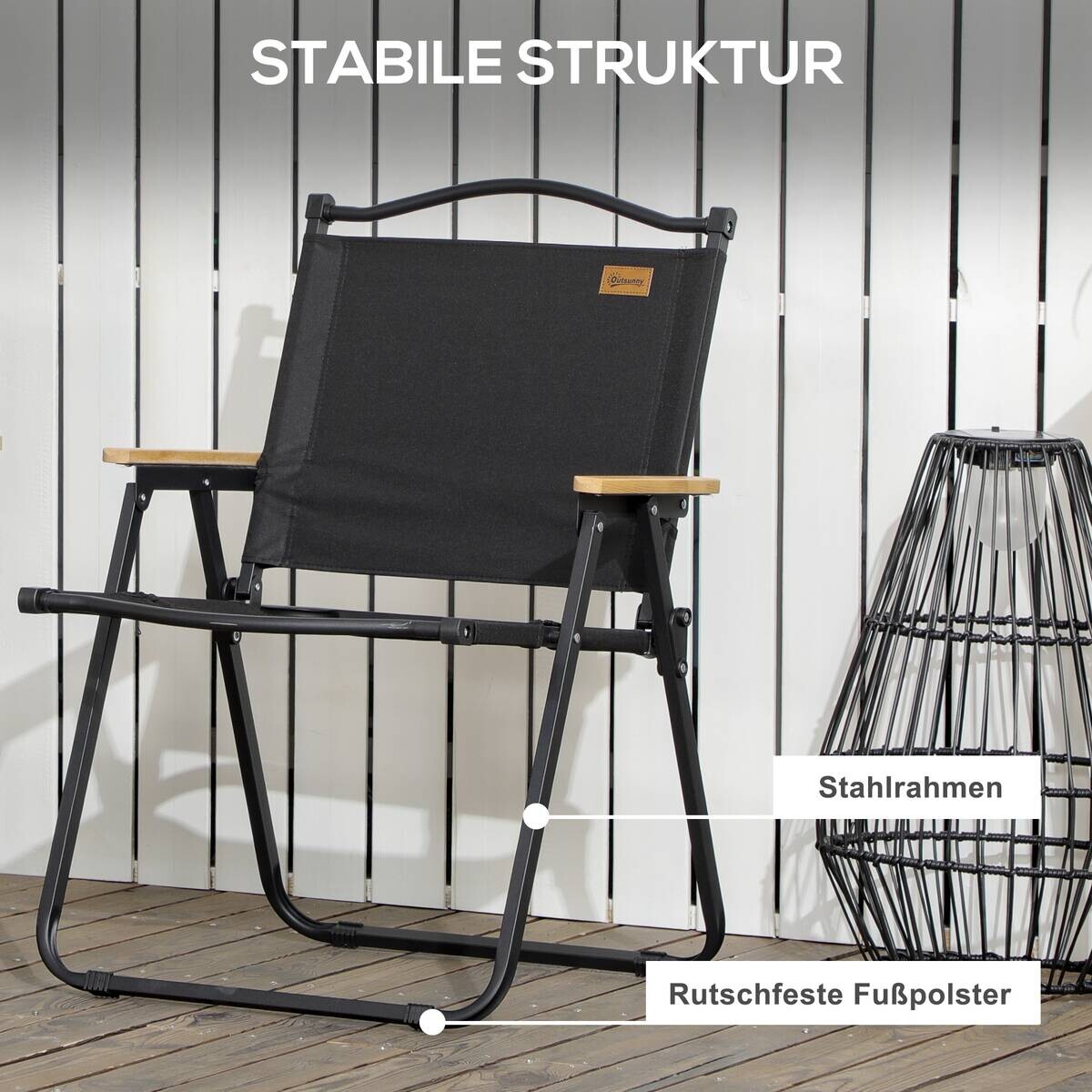 Outsunny Campingstuhl 2er Set schwarz Stahl B/H/L: ca. 59x78x54 cm