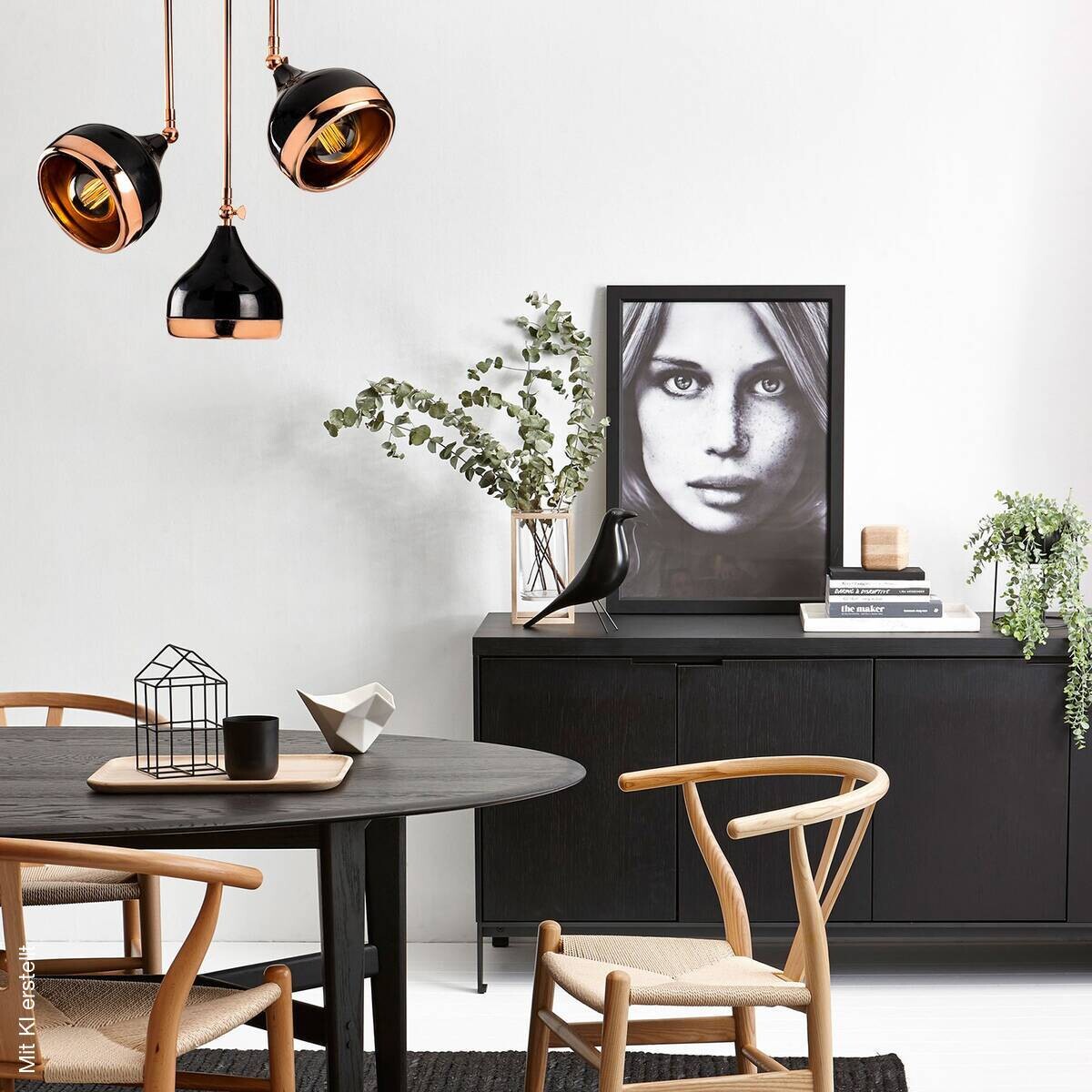 Opviq Pendelleuchte Yildo-6891 Kupfer schwarz B/H/T/L/D: ca. 50x75x50x50x50 cm E27 3 Brennstellen