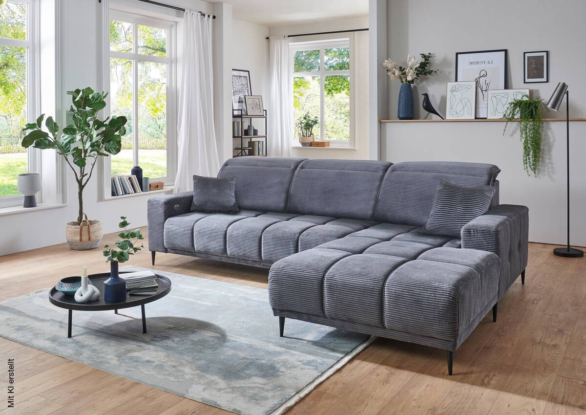Ecksofa mit elektrischer Sitztiefenverstellung dunkelgrau Microfaser B/H/T: ca. 286x107x115 cm