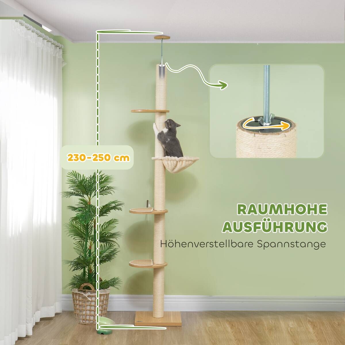 PawHut Kratzbaum Eiche Polyester B/H/L: ca. 40x250x40 cm