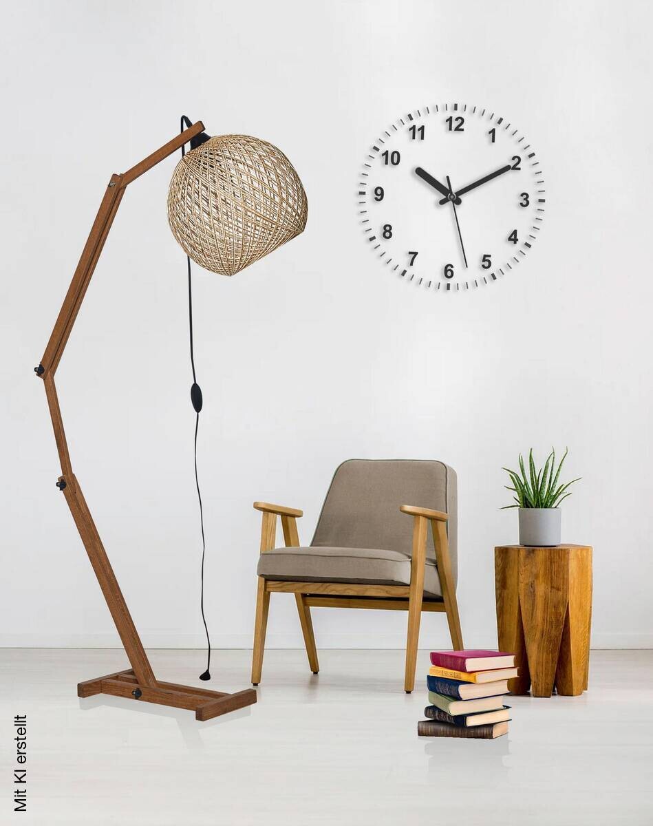 Tischleuchte ecru braun Holz B/H/T/L: ca. 32x140x32x45 cm E27 1 Brennstellen