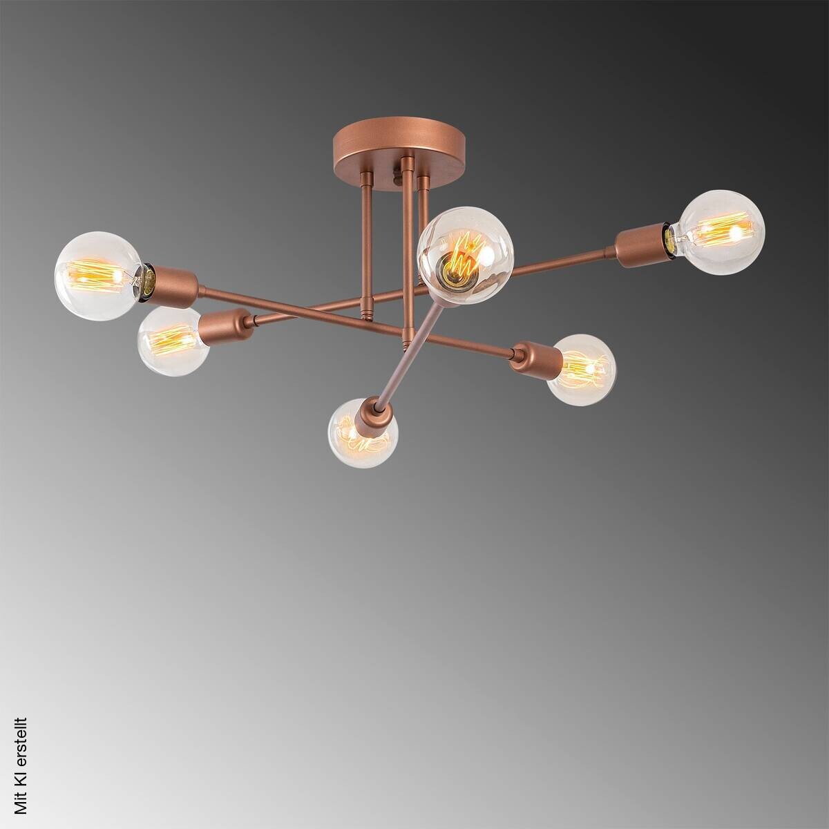 Opviq Deckenleuchte Flower Kupfer Glas B/H/T/L/D: ca. 64x30x64x64x64 cm E27 6 Brennstellen