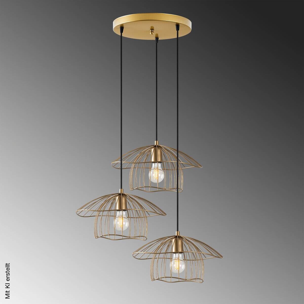Opviq Pendelleuchte Mantar gold B/H/T/L/D: ca. 68x110x68x68x68 cm E27 3 Brennstellen