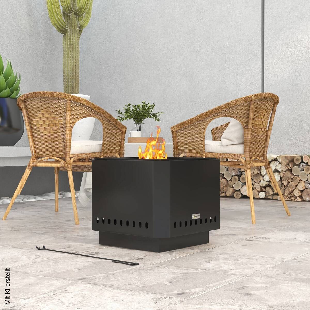 Outsunny Feuerschale schwarz Metall B/H/L: ca. 48x41x48 cm